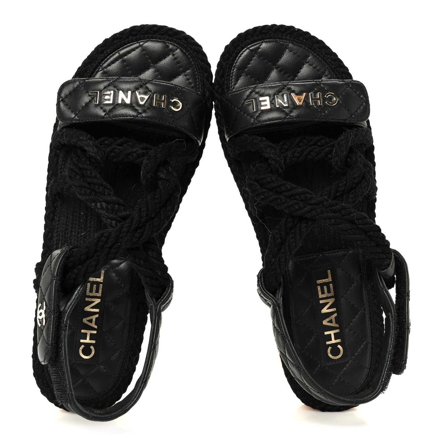 Cord Lambskin Quilted Logo Sandals 37 Black