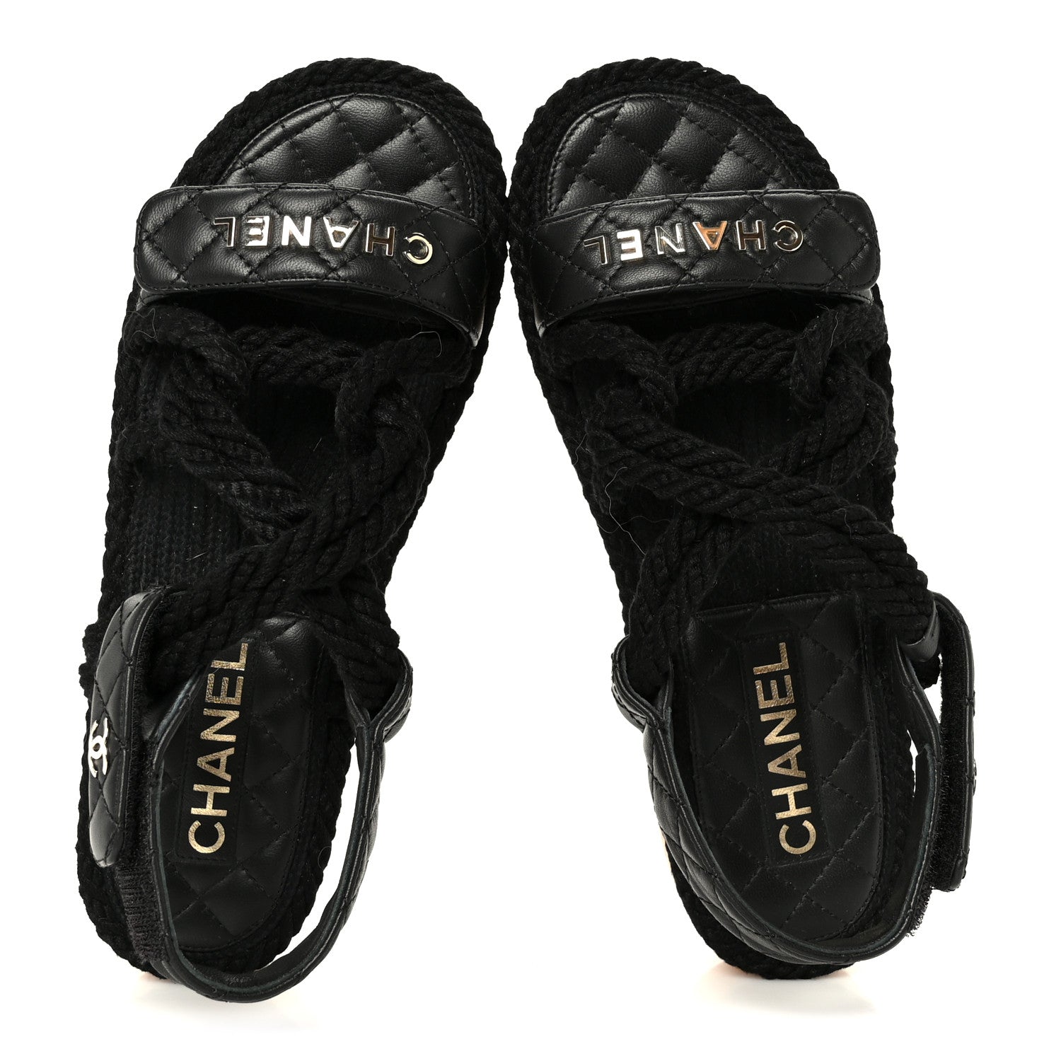 Chanel Cord Lambskin Quilted Logo Sandals 37 Black 2 of 11