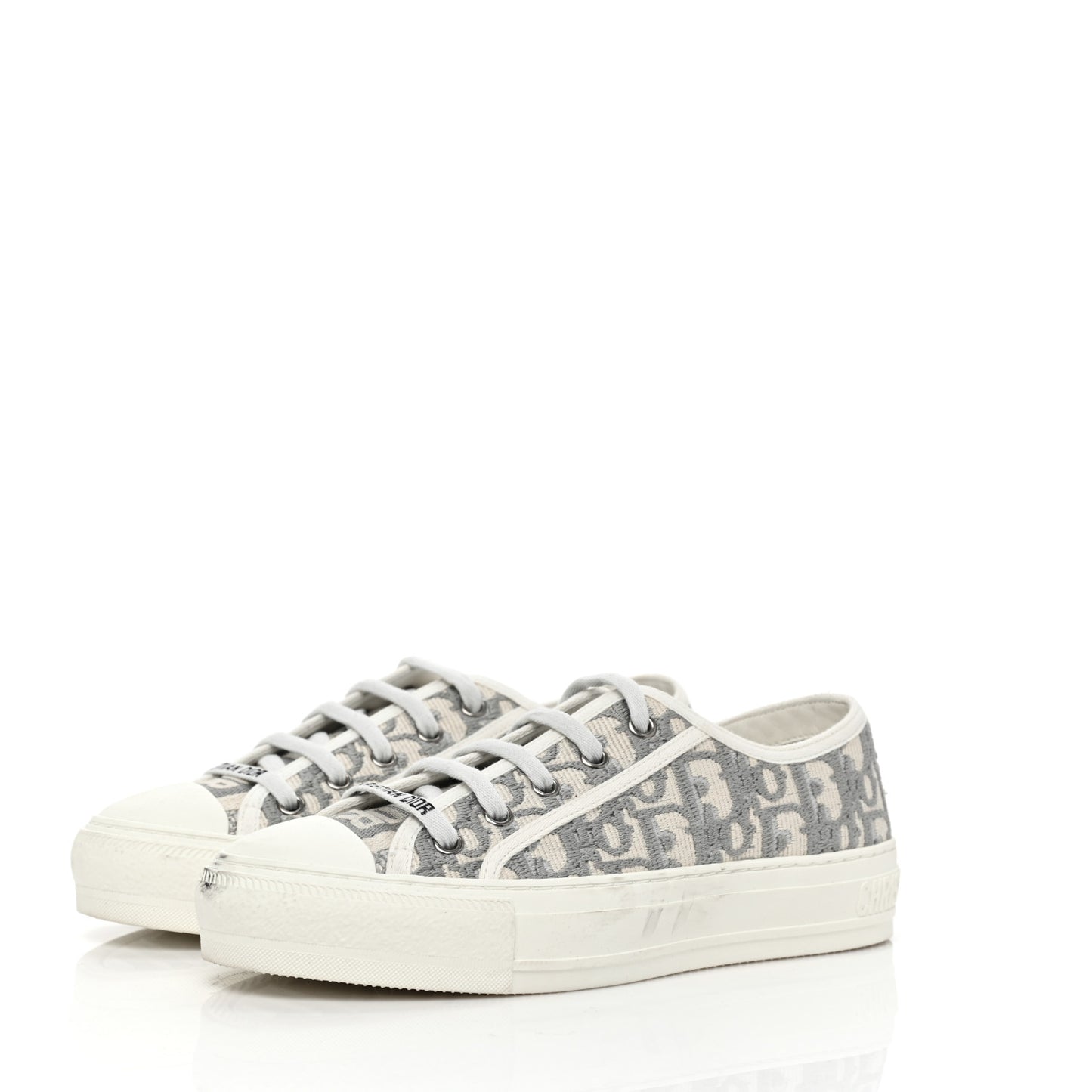 Canvas Oblique Walk'N'Dior Low Top Sneakers 36.5 Grey Stone