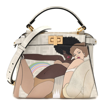 Fendi Glazed Fabric Nappa FF Disco Girls Inlay Mini Peekaboo Iconic Satchel Bianco Perla Multicolor 1 of 11