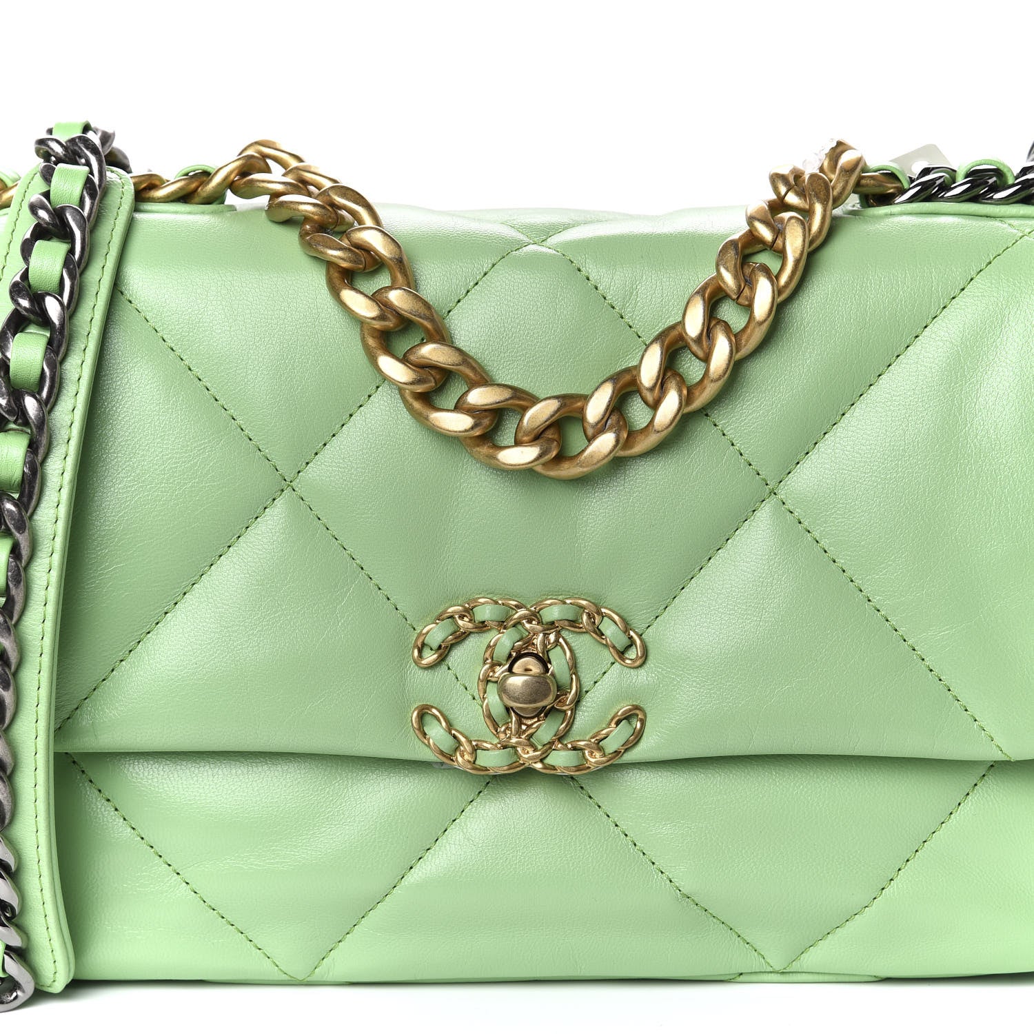 Chanel Goatskin Quilted Medium 19 Flap Light Green 11 of 12