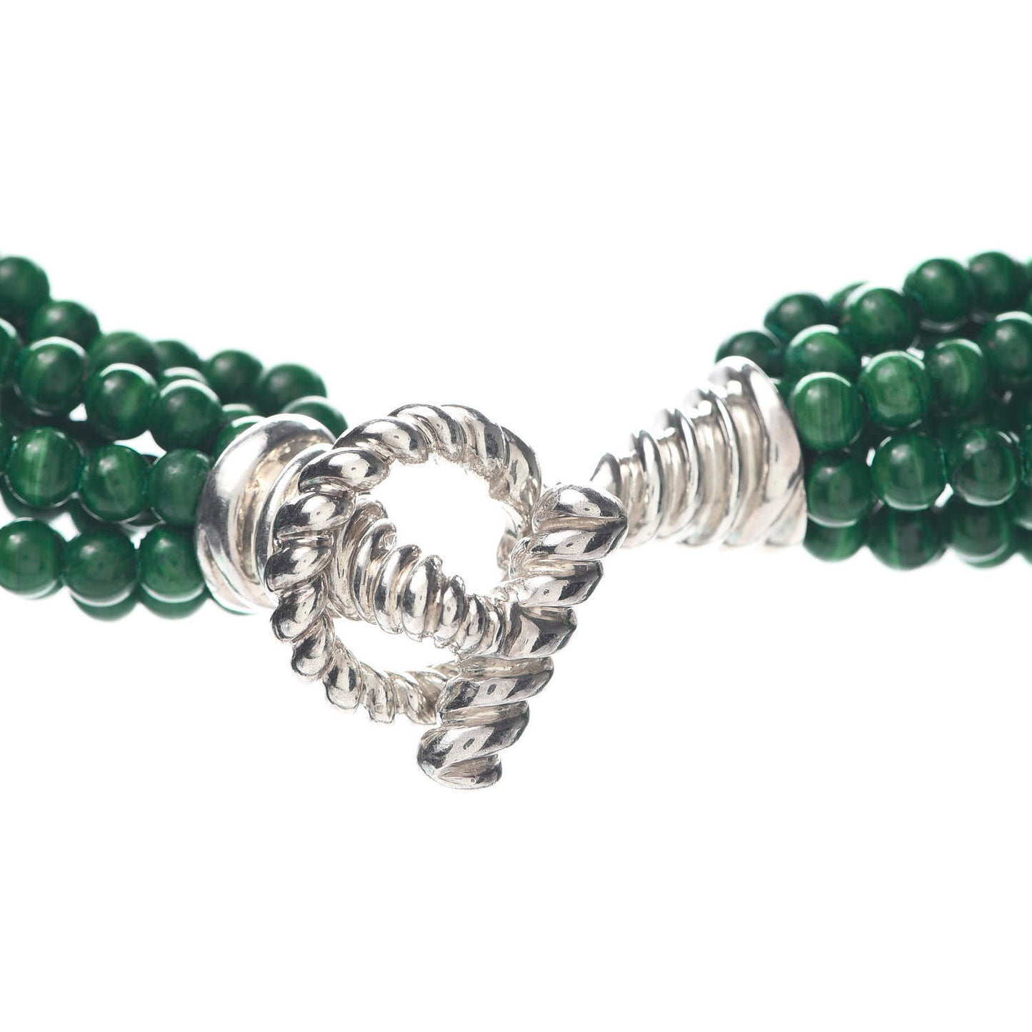 Sterling Silver Malachite Torsade Toggle Necklace