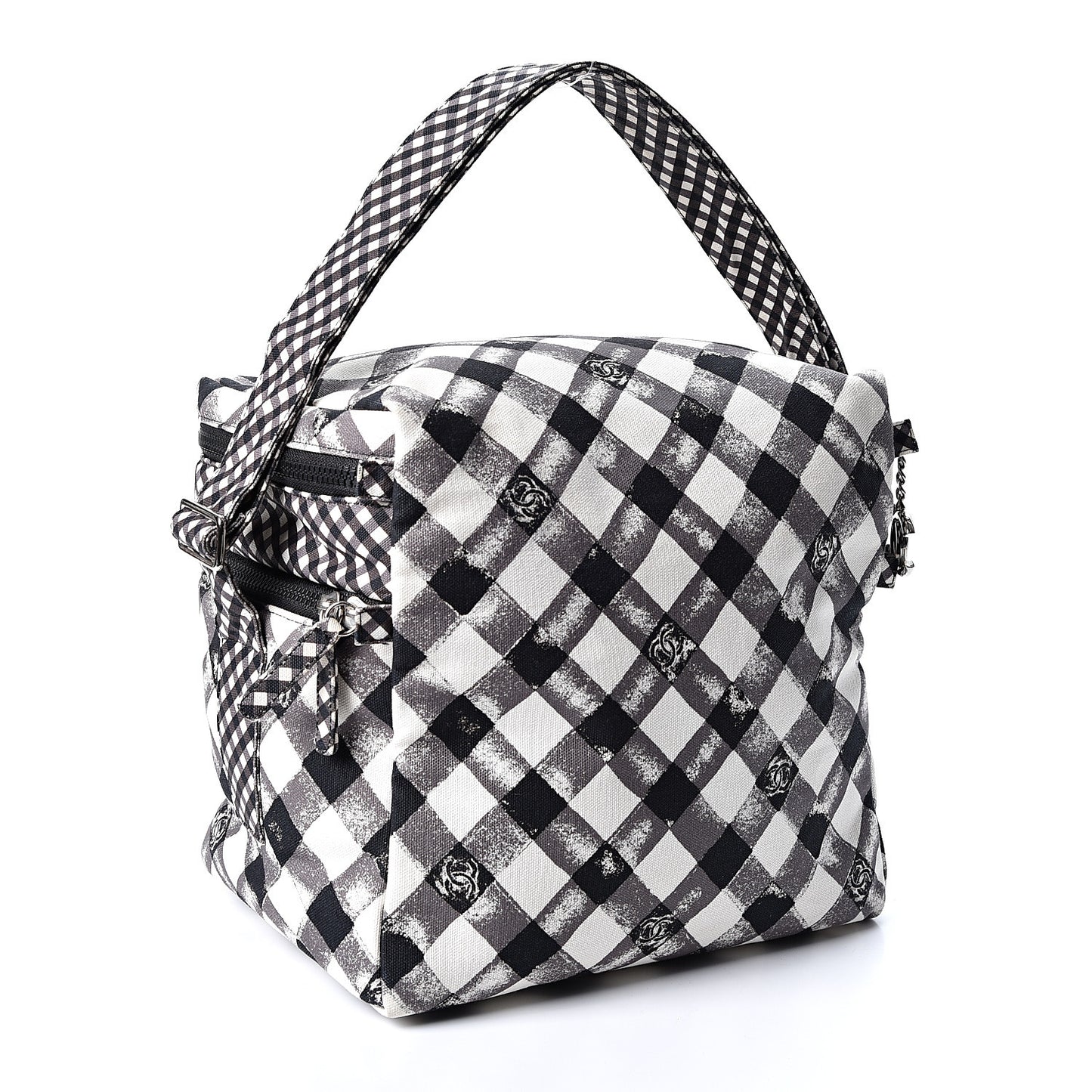 Canvas Gingham Printed CC Lunch Box Bag Black White