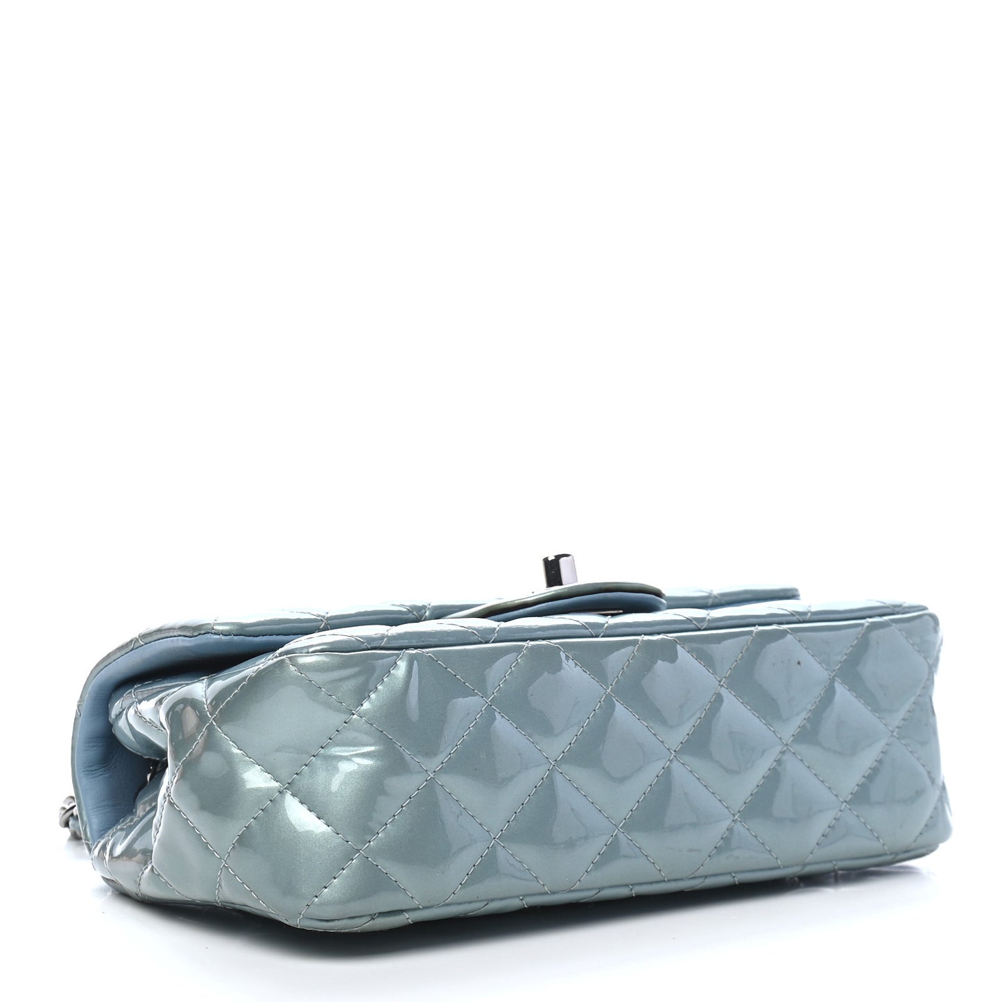 Patent Calfskin Quilted Mini Rectangular Flap Light Blue
