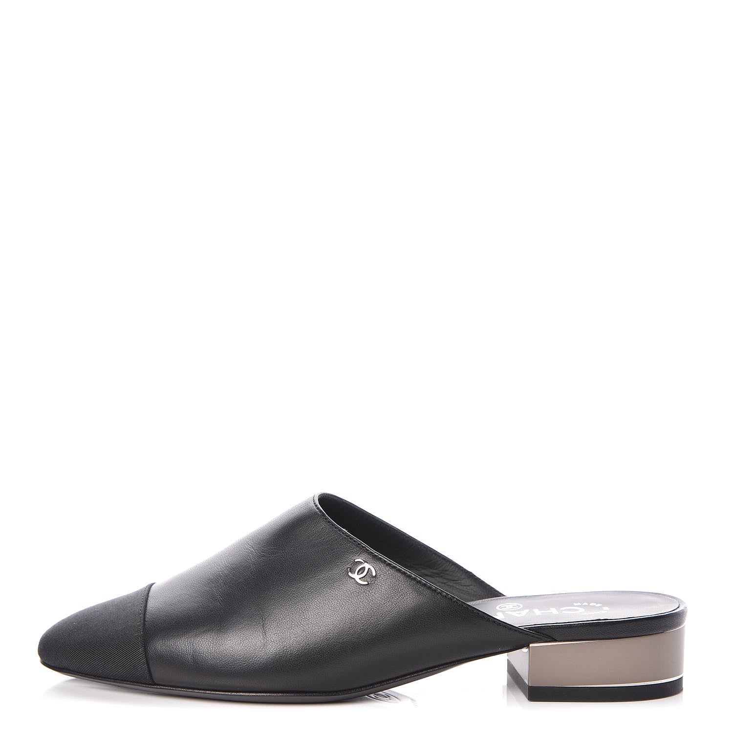 Chanel Lambskin Grosgrain Cap Toe Mules 36 Black 1 of 8