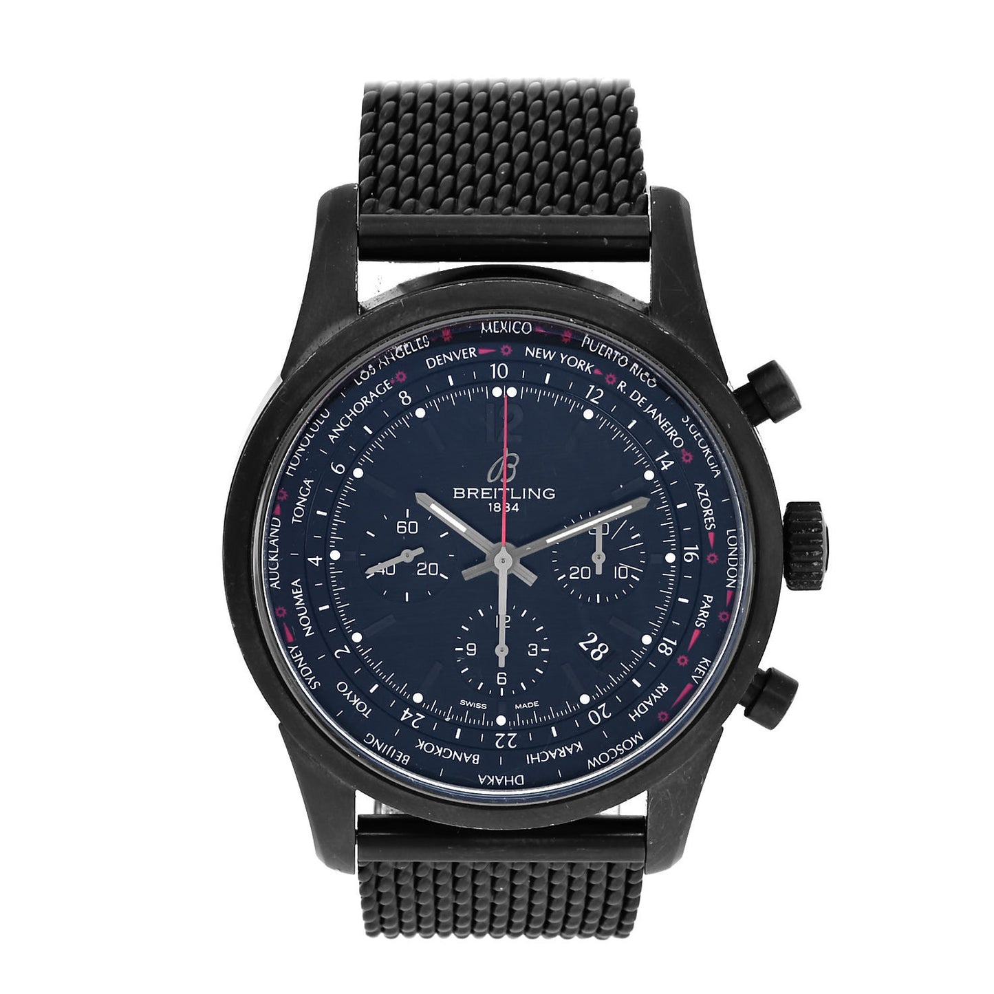 PVD Stainless Steel 46mm Transocean Unitime Chronograph Automatic Watch Black MB0510