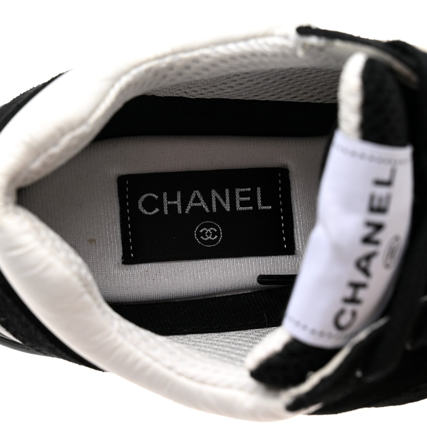 Mesh Suede Grained Calfskin Womens CC Sneakers 40 Black White