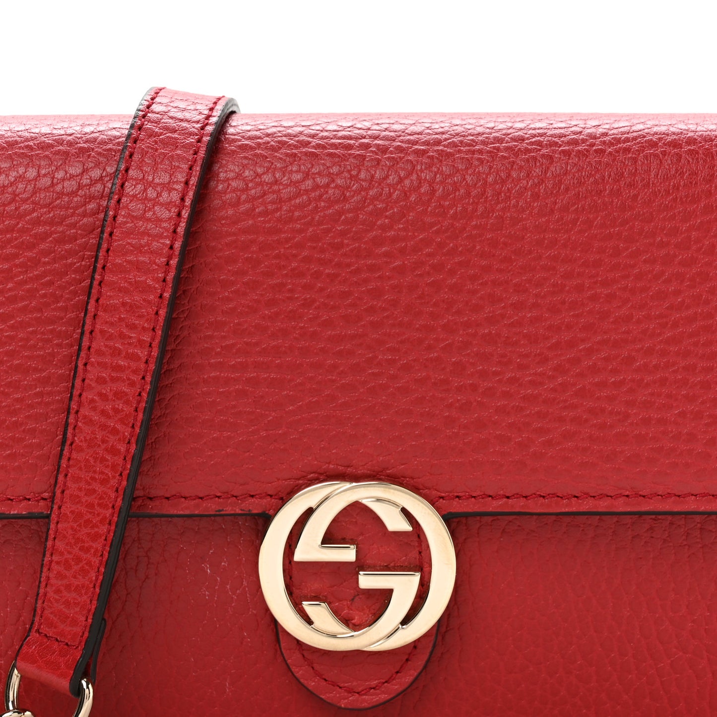 Dollar Calfskin Interlocking G Chain Wallet Red