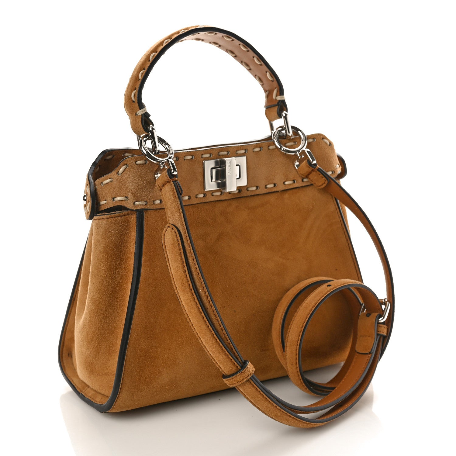 Fendi Suede Macro Stitchings Mini Peekaboo Iconic Satchel Marrone 3 of 8