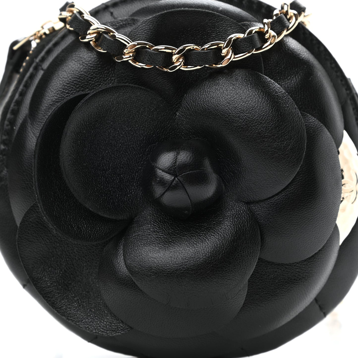 Lambskin Mini Camellia Bouquet Clutch With Chain Black