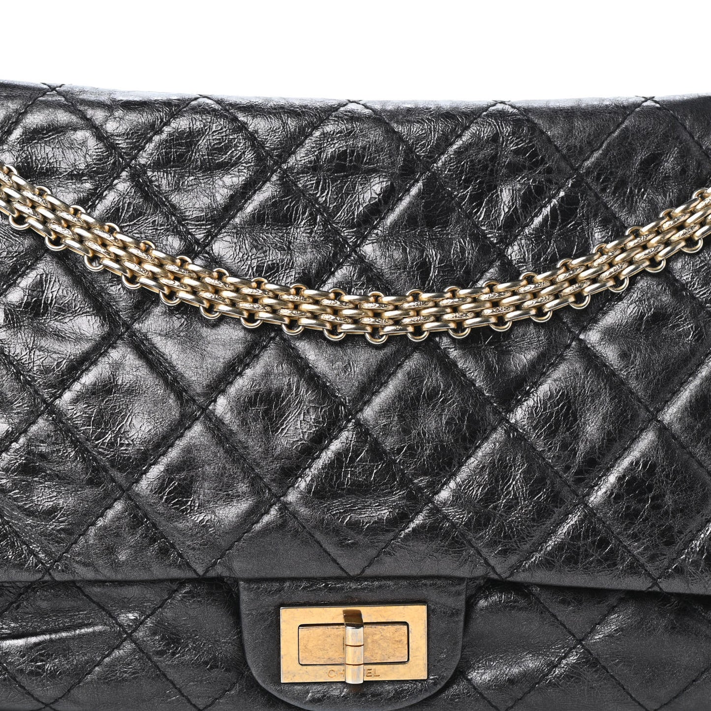 Metallic Aged Calfskin Quilted 2.55 Reissue 227 Flap Black