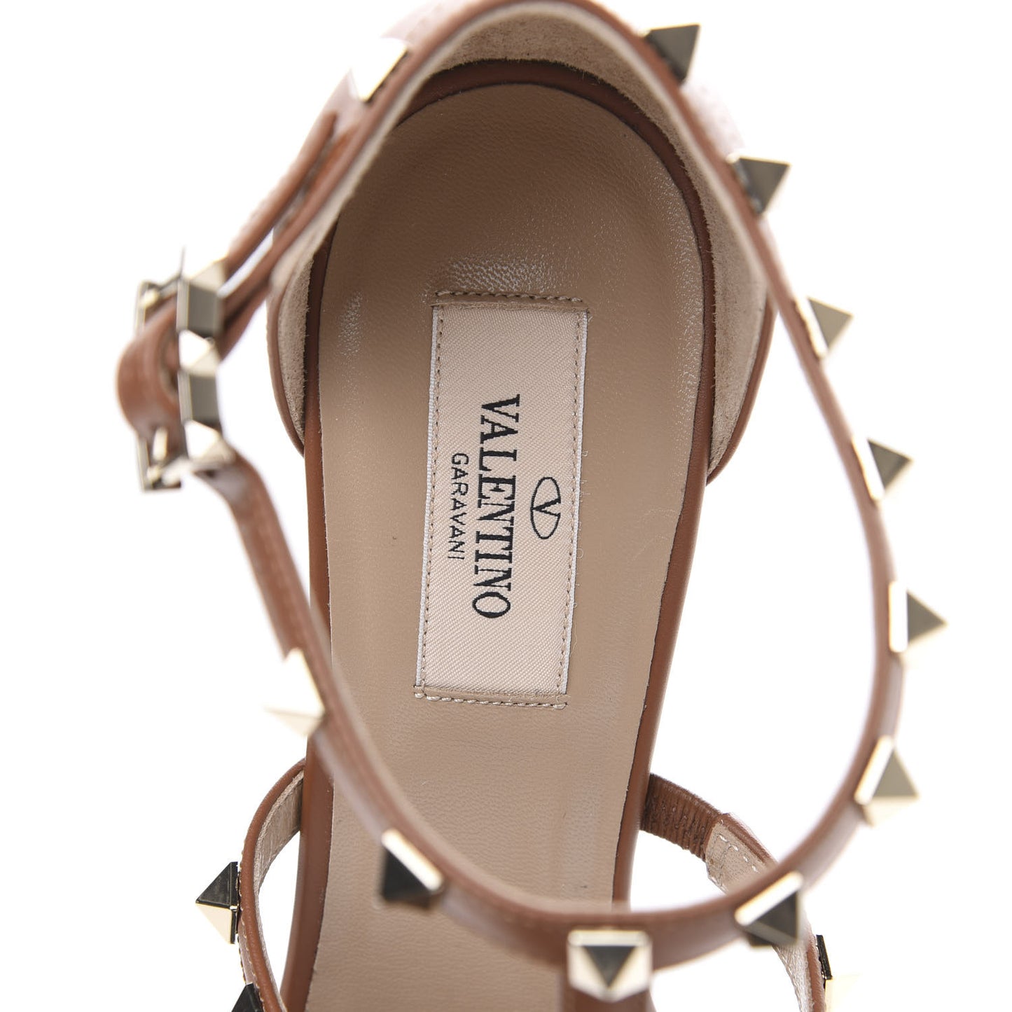 Calfskin Rockstud T-Strap 10/110mm Platform Sandals 39 Saddle Brown