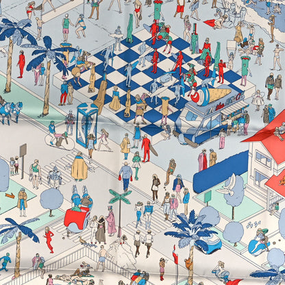 Hermes Silk On The Beach Scarf 90 Gris Argent Bleu Grenadine 4 of 4
