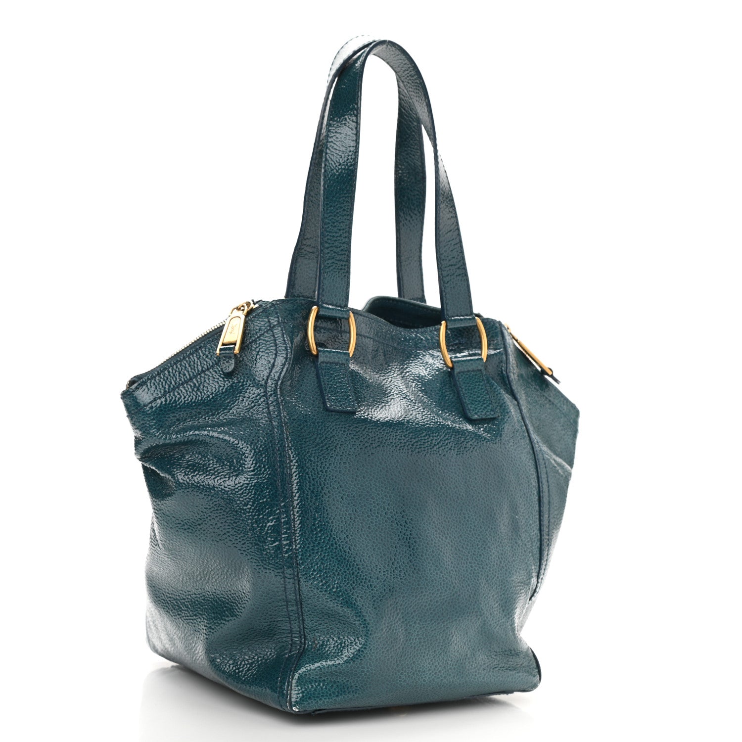 Saint Laurent Patent Small Downtown Tote Petrol Blue 3 of 8