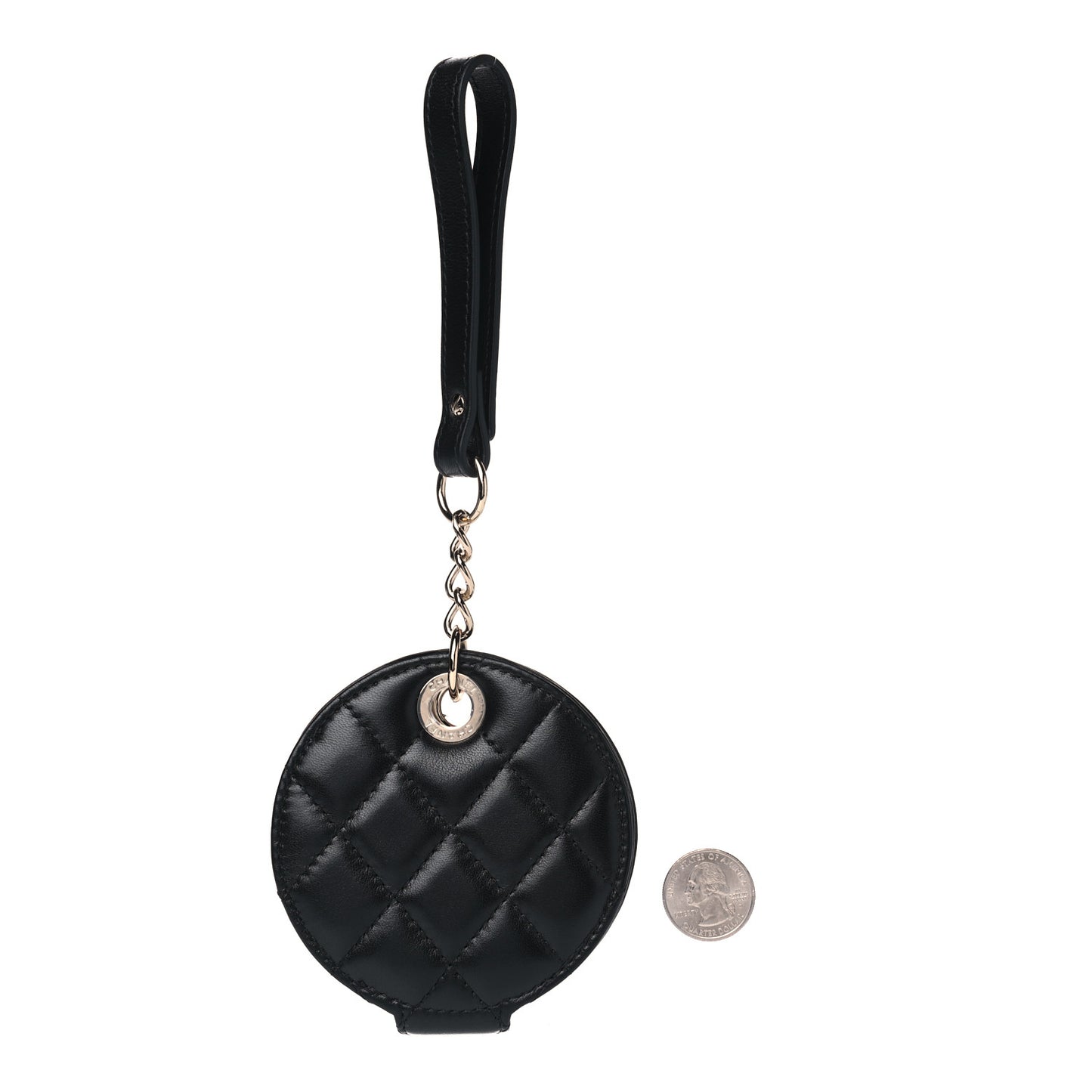 Lambskin Quilted Round Luggage Tag Black