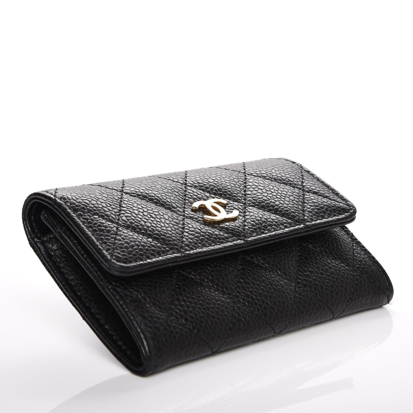 Caviar Quilted Flap Card Holder Black