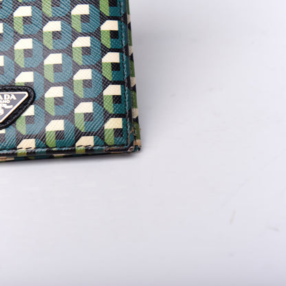 Prada Saffiano Geometric Print Bi-Fold Wallet Smeraldo Dis 7 of 9