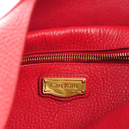 Miu Miu Vitello Daino Bi-Color Shopping Tote Red Brown 6 of 8
