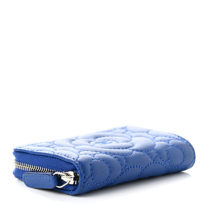Chanel Caviar Camellia Embossed Zip Coin Purse Blue 4 of 8