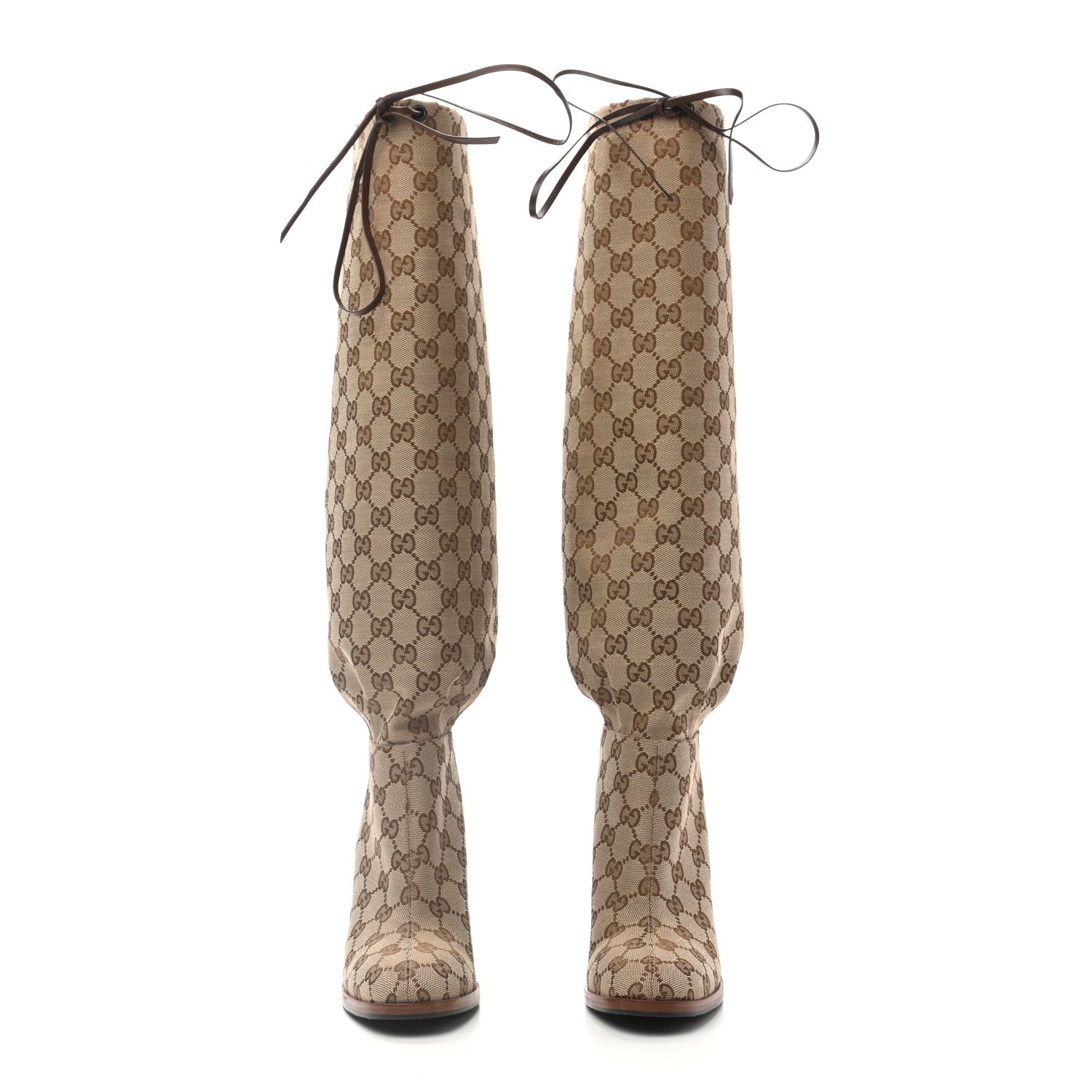 Gucci Monogram Lisa Mid Heel Boots 37 Beige Ebony 2 of 8