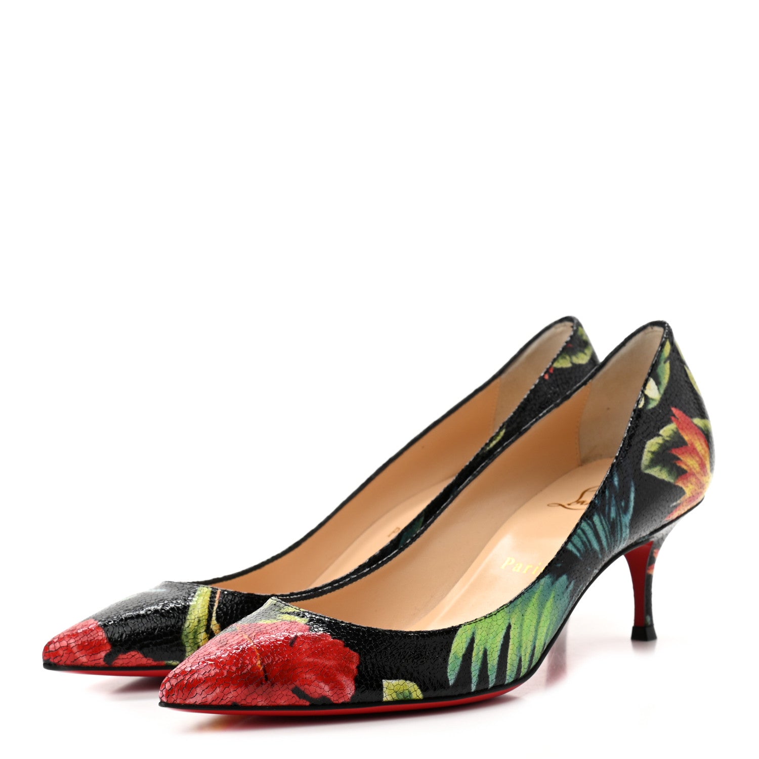 Christian Louboutin Crackled Calfskin Hawaii Print Pigalle Follies 55 Pumps 37 Black 3 of 7