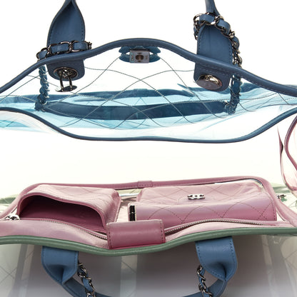 Chanel PVC Lambskin Stitched Medium Coco Splash Shopping Bag Blue Green Pink 5 of 9