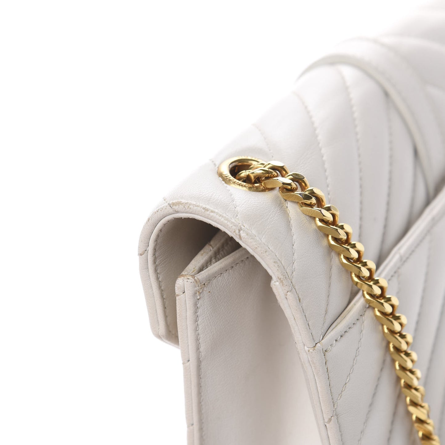 Lambskin Matelasse Chevron Small Monogram Satchel Off White