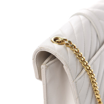 Saint Laurent Lambskin Matelasse Chevron Small Monogram Satchel Off White 11 of 21