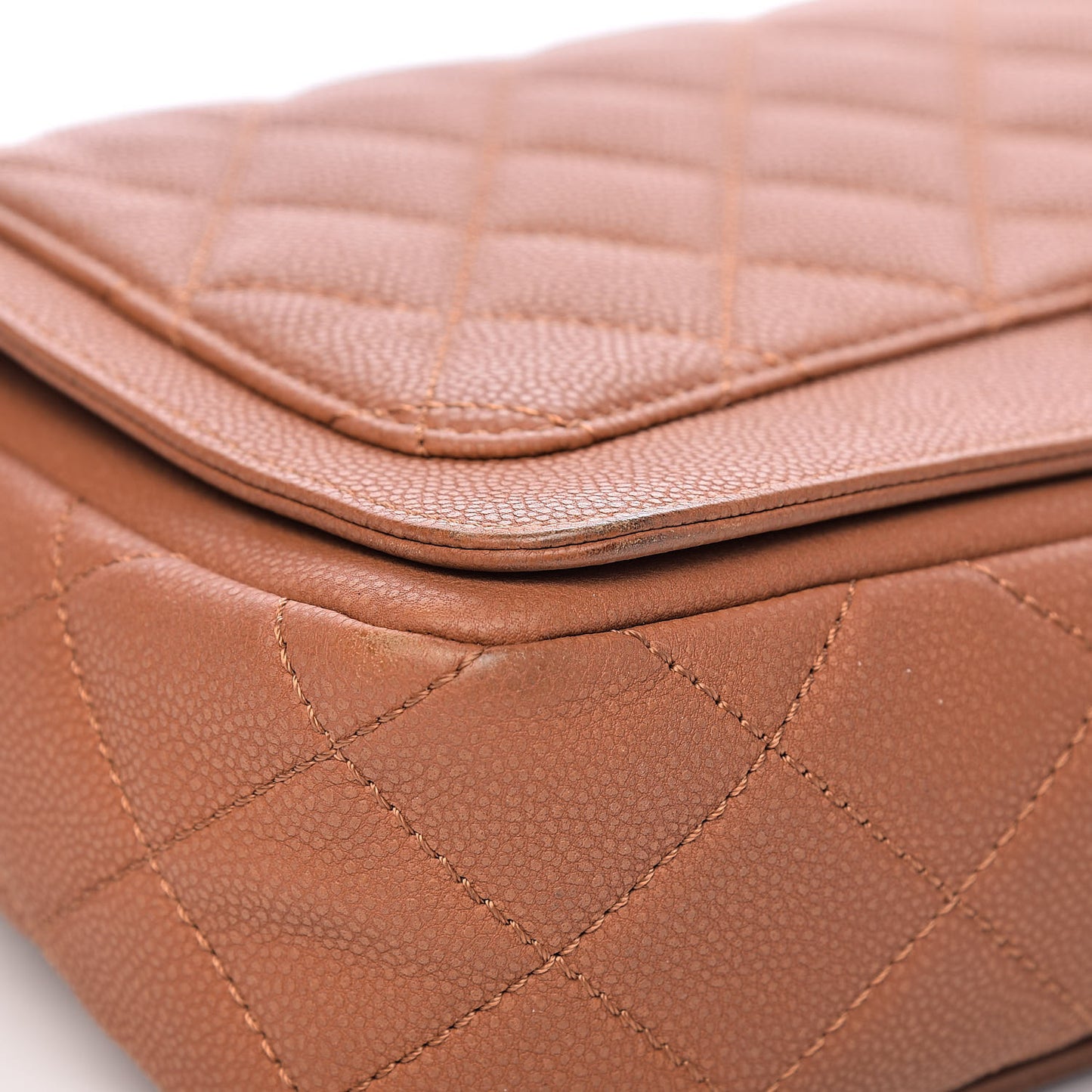 Washed Caviar Quilted Large Turn Around Ligne Flap Camel