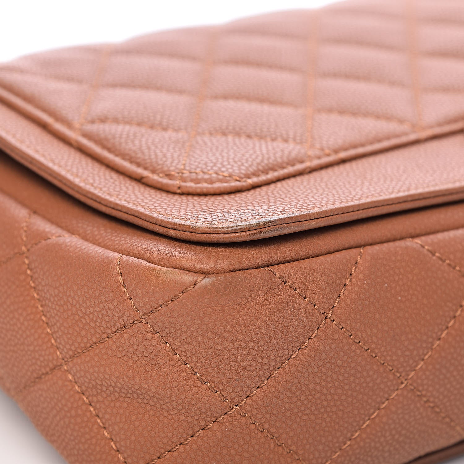 Chanel Washed Caviar Quilted Large Turn Around Ligne Flap Camel 12 of 17