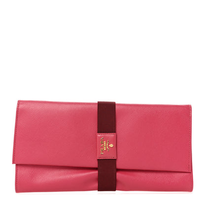 Prada Saffiano Metal Flap Clutch Peonia 1 of 7