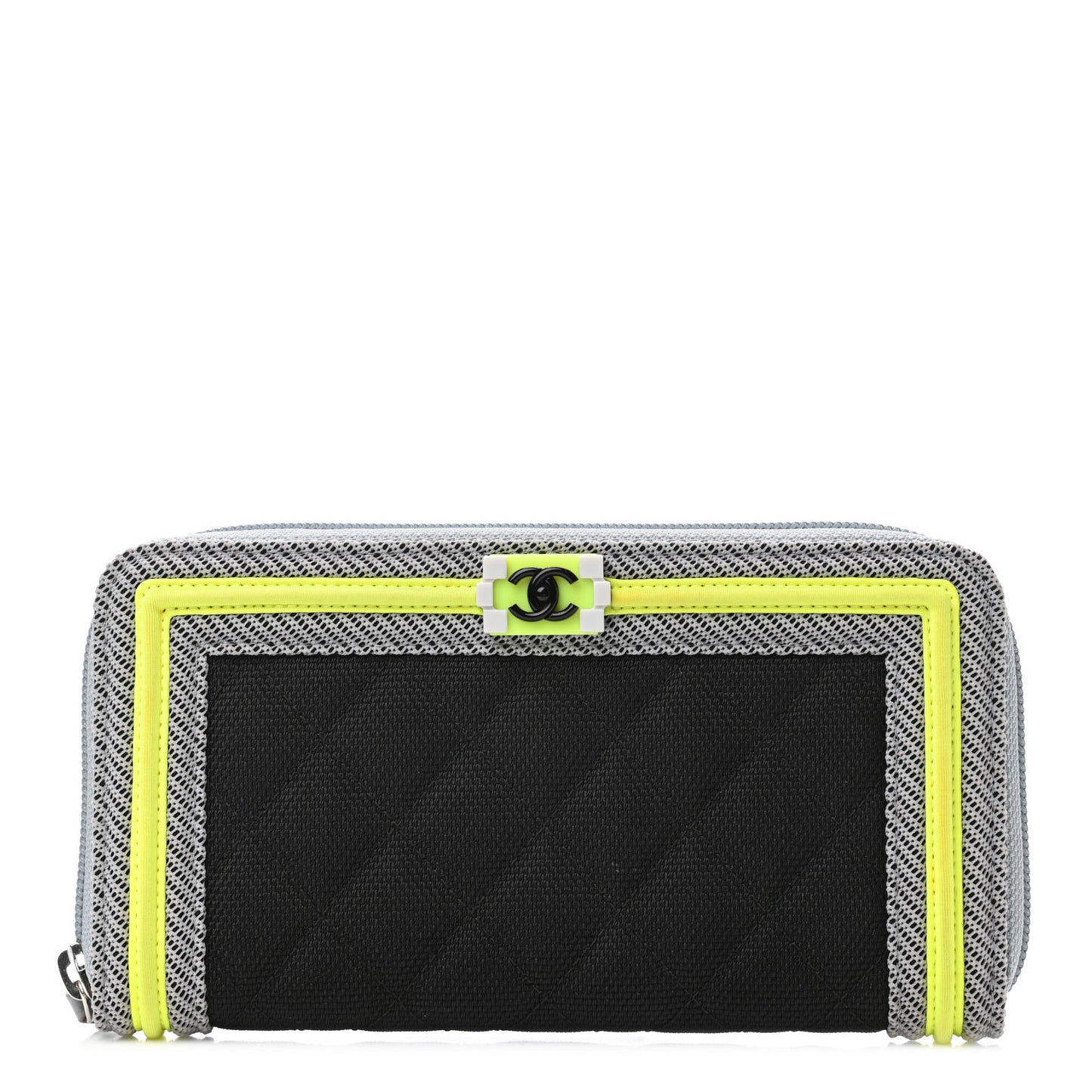 Canvas Quilted Large Fluo Boy Zip Around Wallet