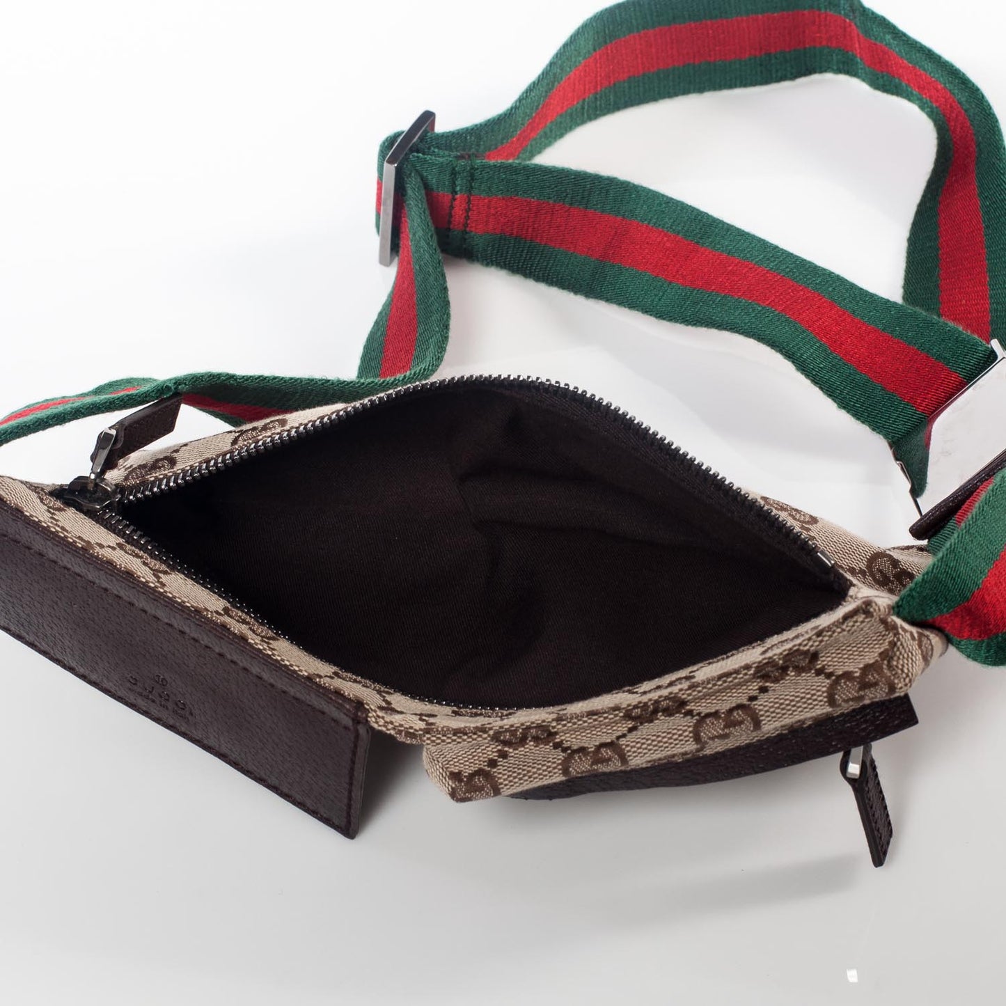 GG Monogram Web Double Pocket Belt Bag Ebony