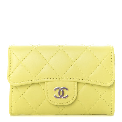 Chanel Lambskin Quilted Flap Card Holder Wallet Yellow 1 of 8