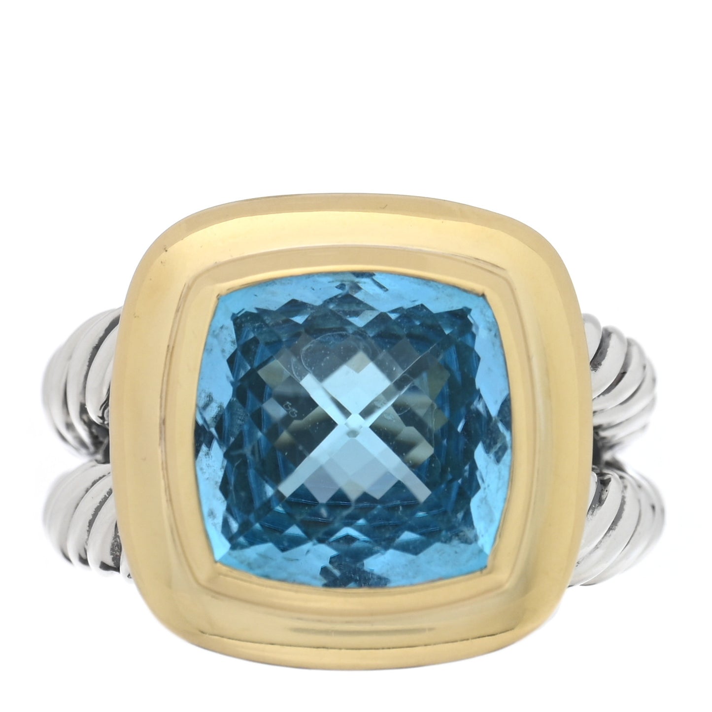Sterling Silver 18K Yellow Gold Blue Topaz 11mm Albion Ring 54 7