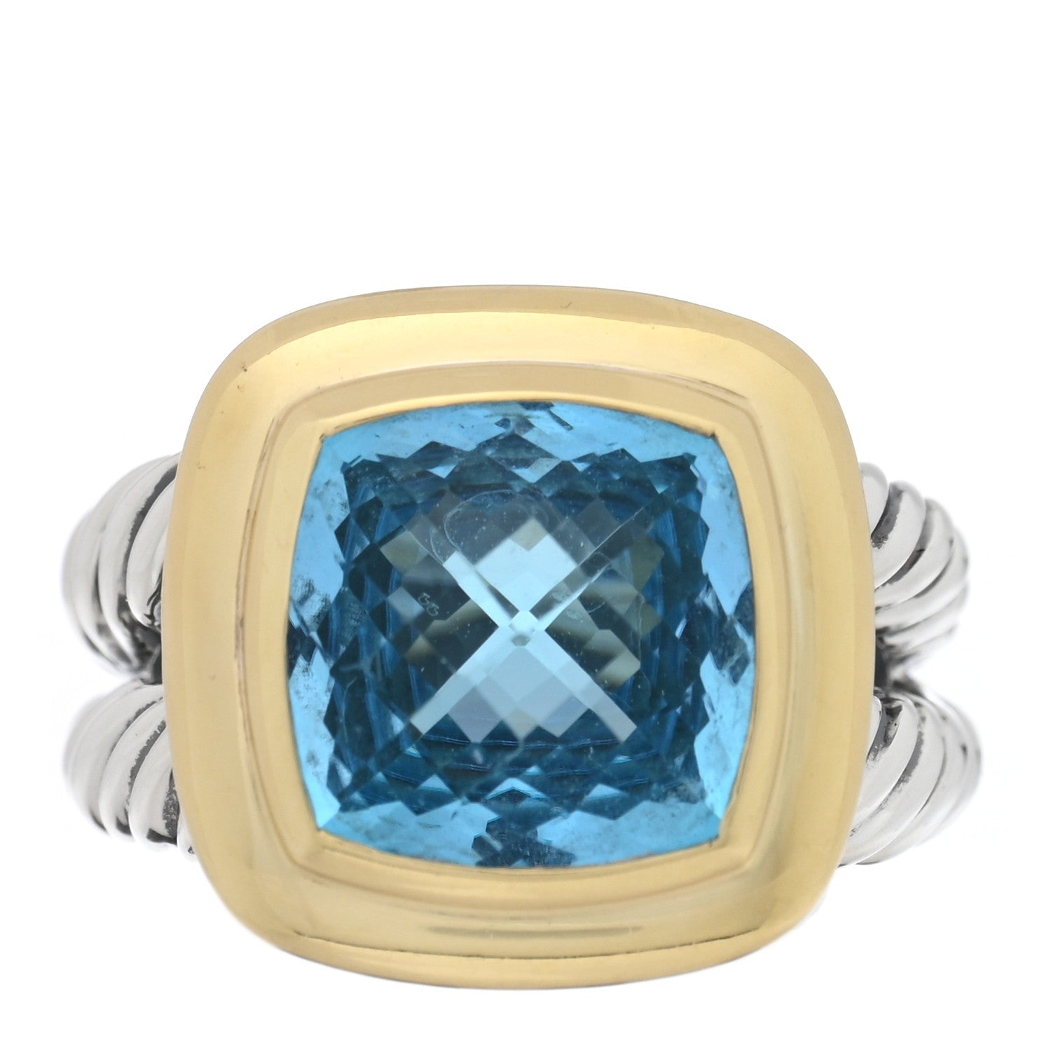 David Yurman Sterling Silver 18K Yellow Gold Blue Topaz 11mm Albion Ring 54 7 1 of 4