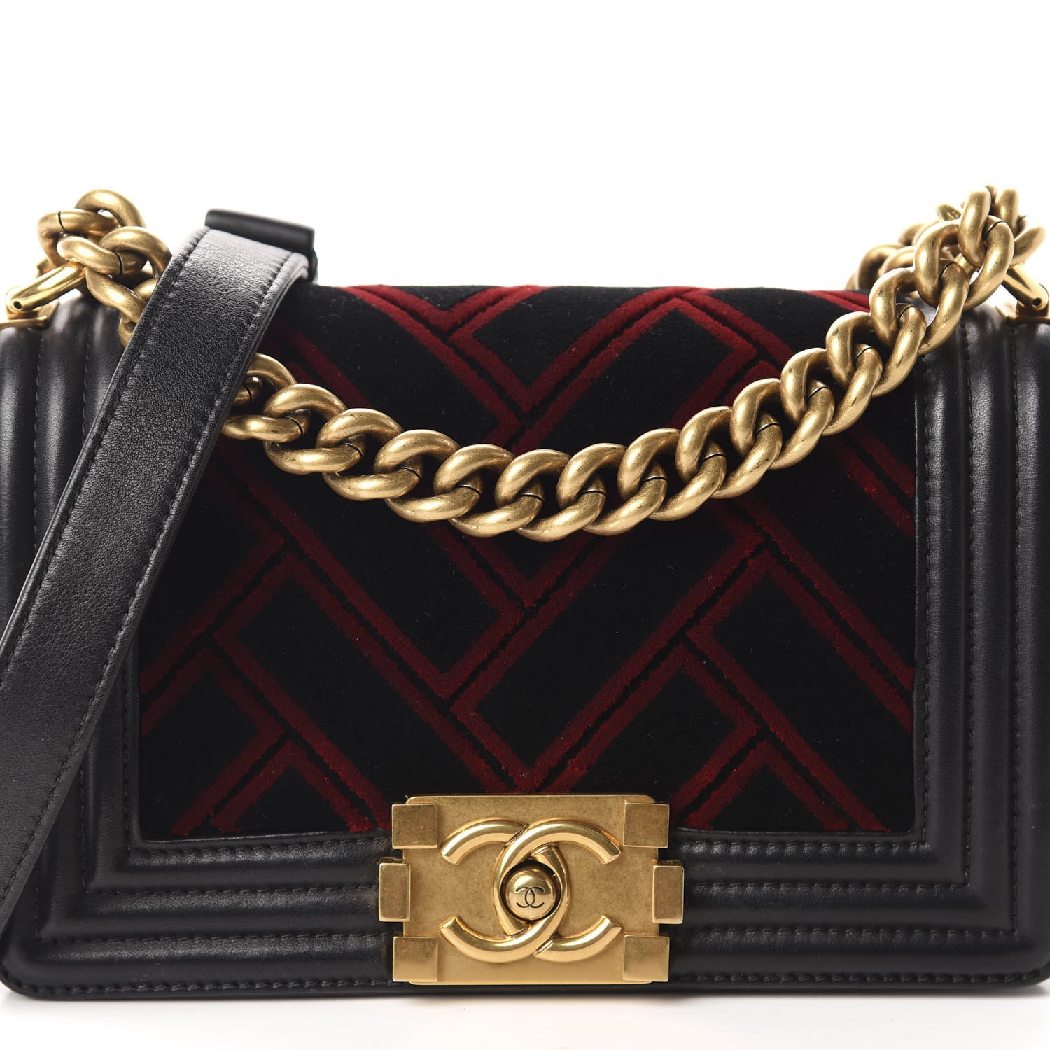 Chanel Calfskin Velvet Small Boy Flap Black Red 12 of 12