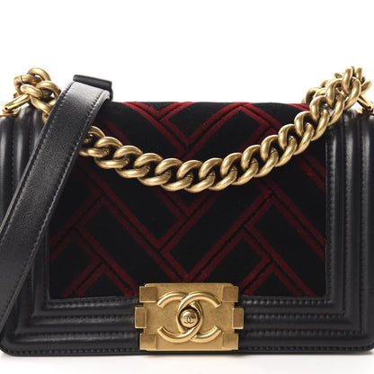 Chanel Calfskin Velvet Small Boy Flap Black Red 12 of 12