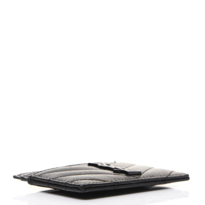 Saint Laurent Grain De Poudre Matelasse Chevron Monogram Credit Card Case Black 4 of 11