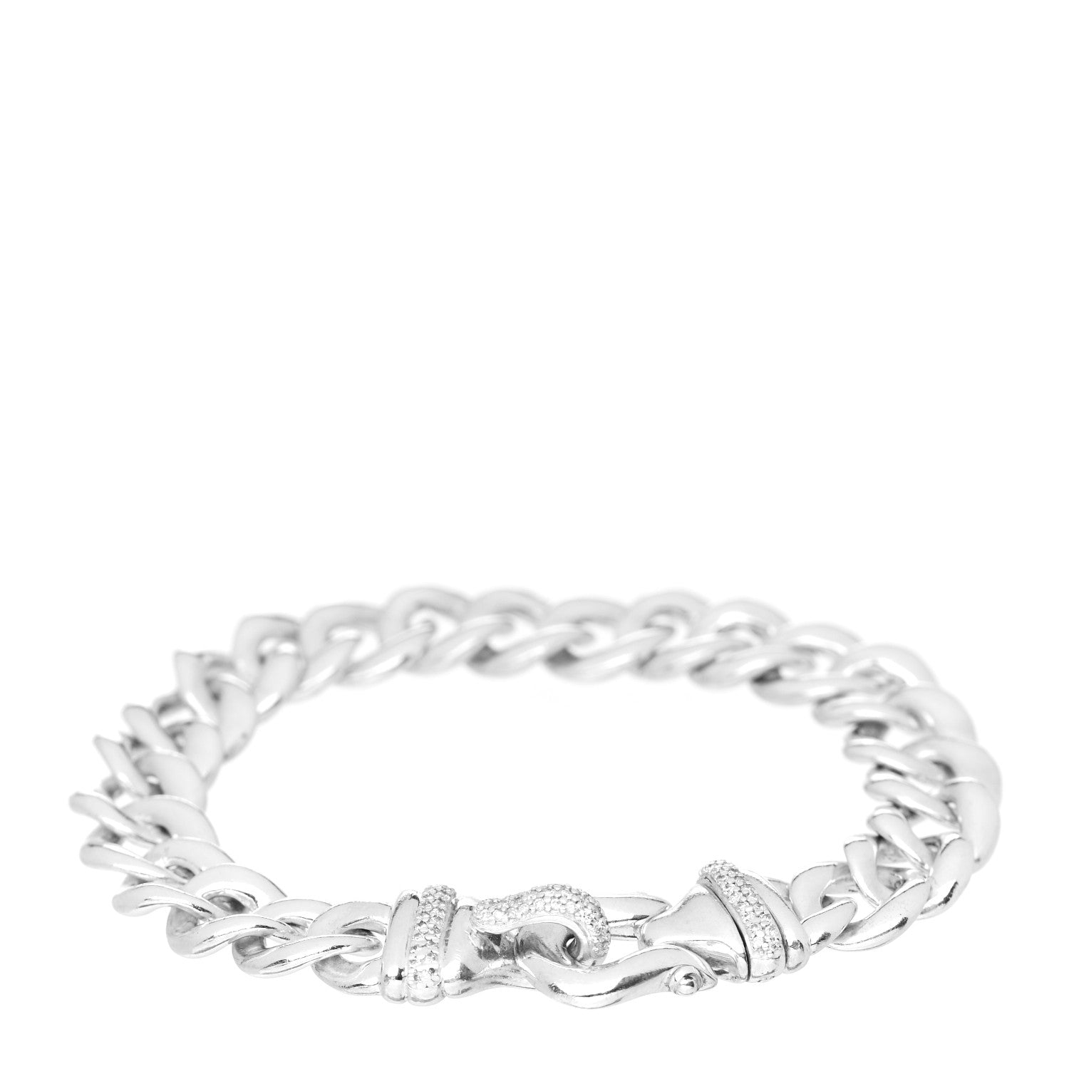David Yurman Sterling Silver Diamond 12mm Curb Link Buckle Bracelet 1 of 4
