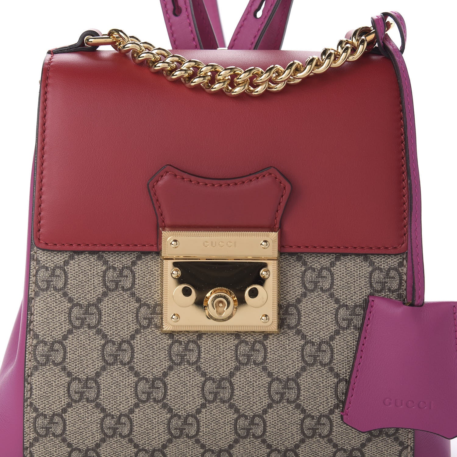 Gucci GG Supreme Monogram Calfskin Padlock Backpack Beige Hibiscus Red New Rosette 9 of 9