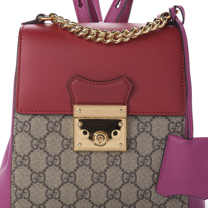 Gucci GG Supreme Monogram Calfskin Padlock Backpack Beige Hibiscus Red New Rosette 9 of 9