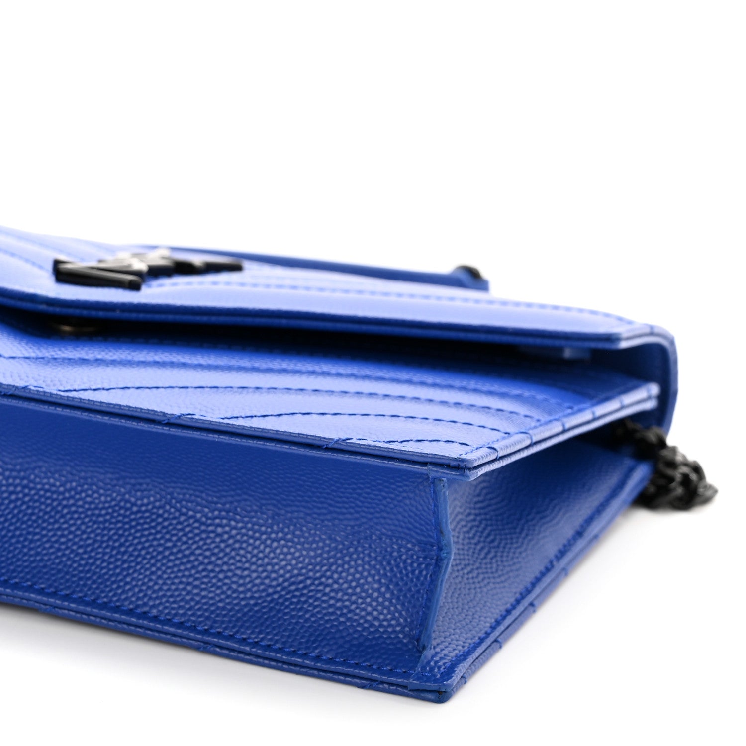 Saint Laurent Grain De Poudre Matelasse Chevron Monogram Envelope Chain Wallet Blue Majorelle 9 of 10