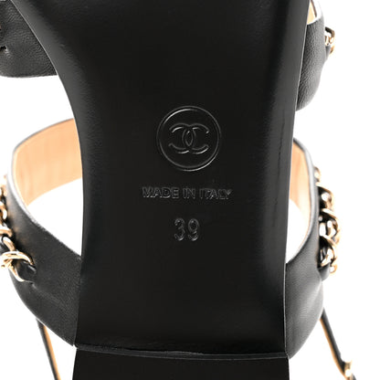 Chanel Lambskin Chain Sandals 39 Black 6 of 9