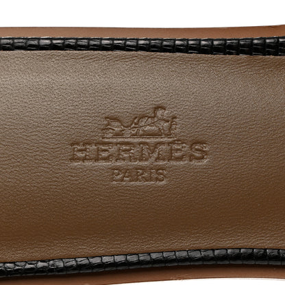 Hermes Lizard Oran Sandals 37.5 Black 6 of 9