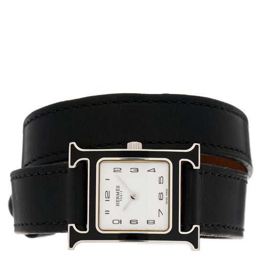 Stainless Steel Barenia Lacquer 21mm Heure H Hour Double Tour Quartz Watch Noir