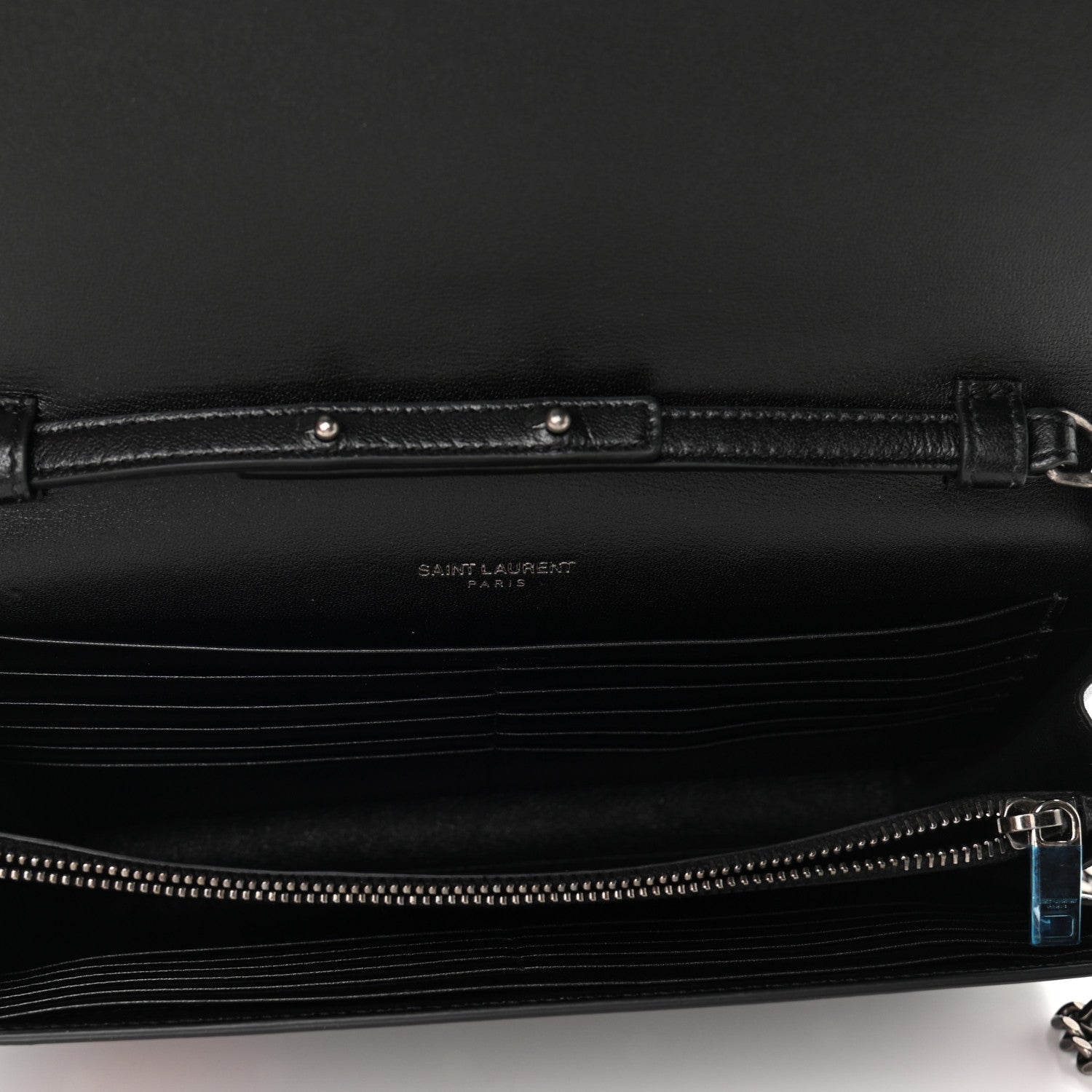 Saint Laurent Calfskin Polka Dot Floral Print Monogram Chain Wallet Black 4 of 9