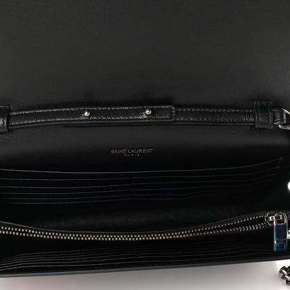 Saint Laurent Calfskin Polka Dot Floral Print Monogram Chain Wallet Black 4 of 9