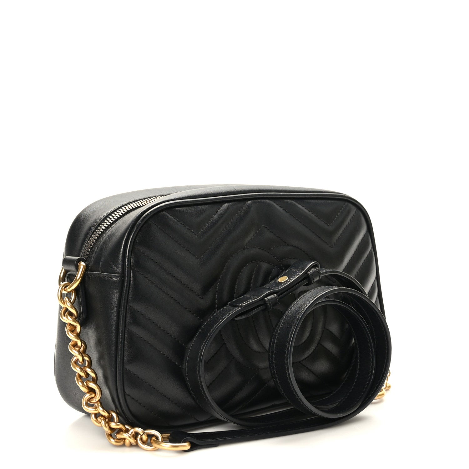 Gucci Calfskin Matelasse Small GG Marmont Chain Shoulder Bag Black 3 of 10