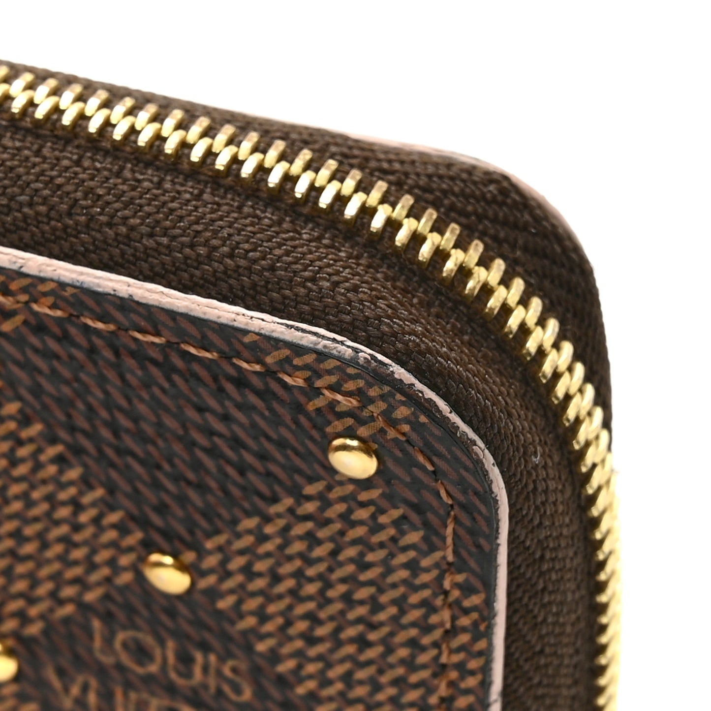 Damier Ebene Studded Zippy Coin Purse Rose Ballerine